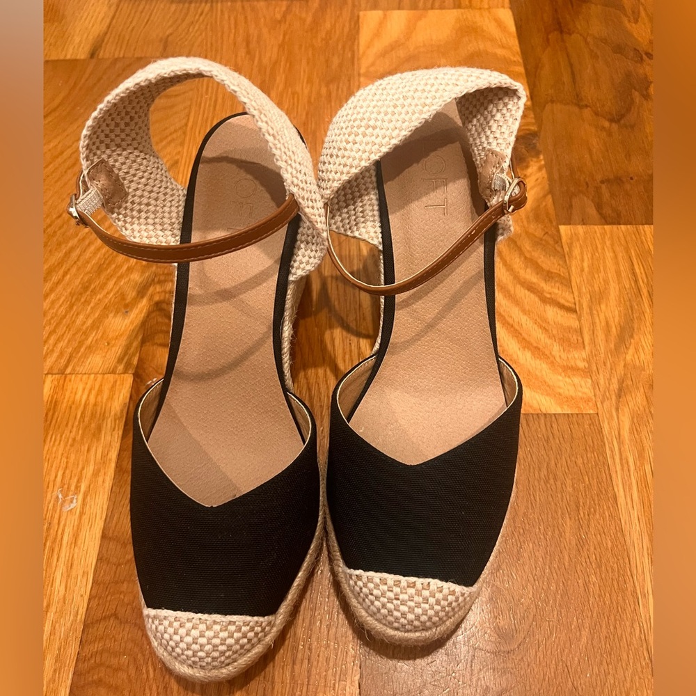 Espadrille Wedges | Size 8.5 | Black with natural and cognac - Picture 4 of 12